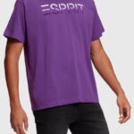 Esprit Chest flocked logo applique t-shirt Men Dark Purple T-Shirts P0D0X610