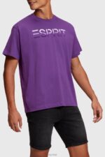 Esprit Chest flocked logo applique t-shirt Men Dark Purple T-Shirts P0D0X610