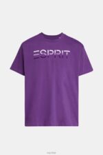 Esprit Chest flocked logo applique t-shirt Men Dark Purple T-Shirts P0D0X610 - Image 4