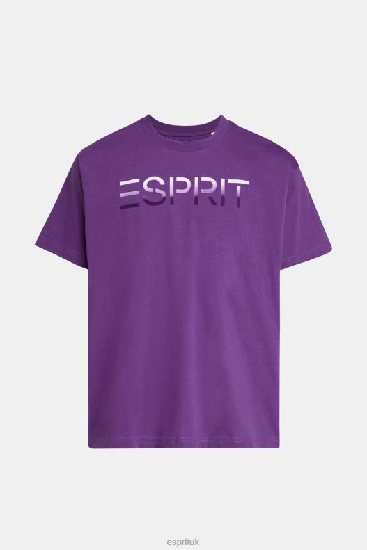 Esprit Chest flocked logo applique t-shirt Men Dark Purple T-Shirts P0D0X610 - Image 4