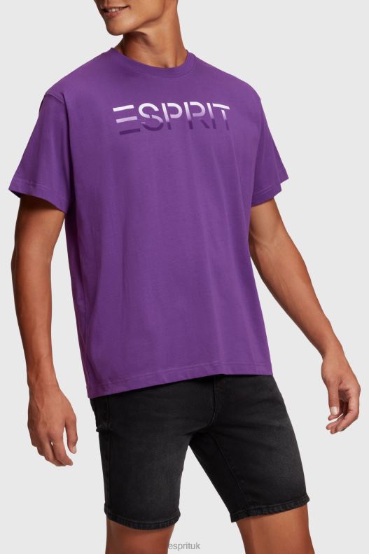 Esprit Chest flocked logo applique t-shirt Men Dark Purple T-Shirts P0D0X610 - Image 1