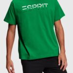 Esprit Chest flocked logo applique t-shirt Men Green T-Shirts P0D0X609