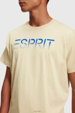 Esprit Chest flocked logo applique t-shirt Men Light Taupe T-Shirts P0D0X608 - Image 2