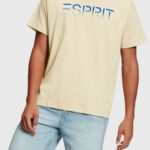 Esprit Chest flocked logo applique t-shirt Men Light Taupe T-Shirts P0D0X608
