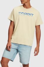 Esprit Chest flocked logo applique t-shirt Men Light Taupe T-Shirts P0D0X608