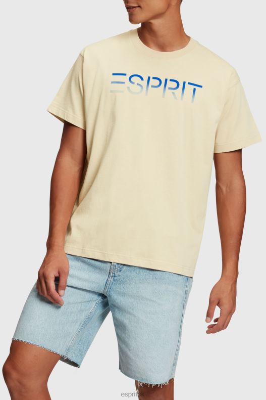 Esprit Chest flocked logo applique t-shirt Men Light Taupe T-Shirts P0D0X608 - Image 1
