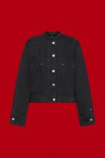 Esprit Collarless denim jacket with drawstrings Women Black Medium Wash Jackets P0D0X297 - Image 5