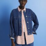Esprit Collarless denim jacket with drawstrings Women Blue Dark Wash Jackets P0D0X298