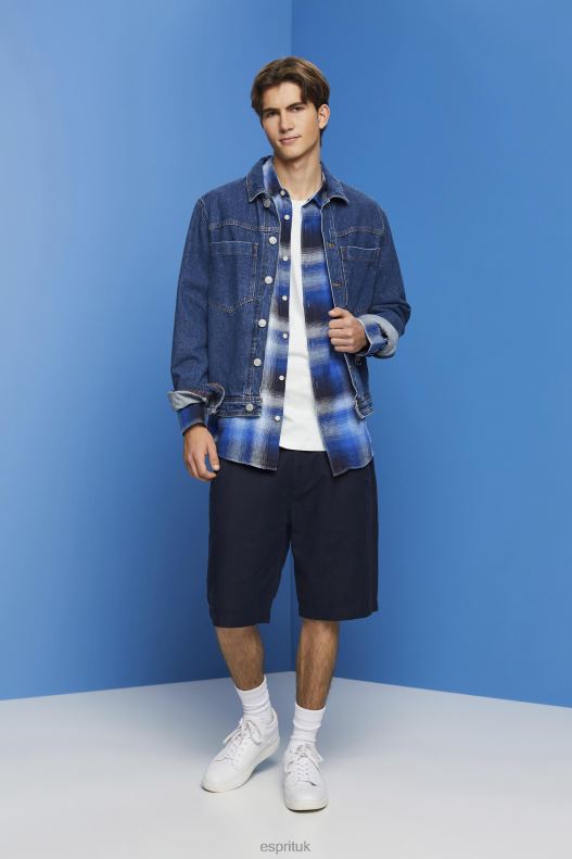 Esprit Cotton and hemp blended checquered tartan shirt Men Blue Shirts P0D0X715 - Image 2