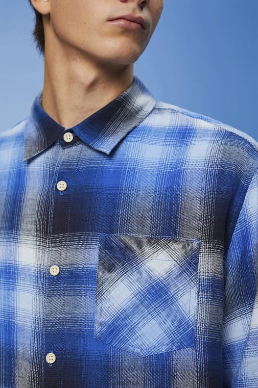 Esprit Cotton and hemp blended checquered tartan shirt Men Blue Shirts P0D0X715 - Image 3