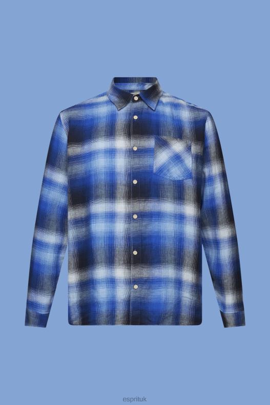 Esprit Cotton and hemp blended checquered tartan shirt Men Blue Shirts P0D0X715 - Image 5