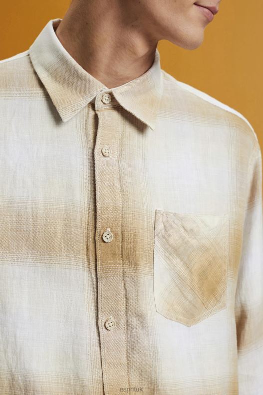 Esprit Cotton and hemp blended checquered tartan shirt Men Ice Shirts P0D0X714 - Image 3