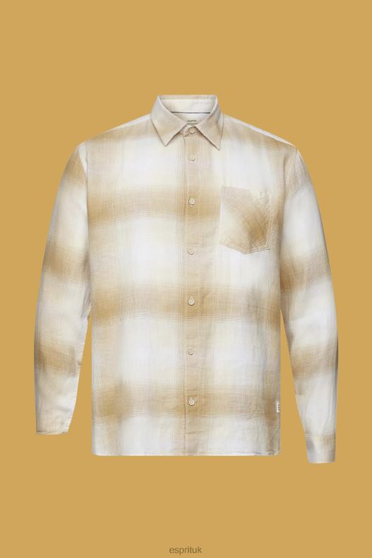 Esprit Cotton and hemp blended checquered tartan shirt Men Ice Shirts P0D0X714 - Image 5