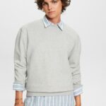 Esprit Cotton Blend Pullover Sweatshirt Women Light Grey Sweatshirts & Hoodies P0D0X28