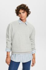 Esprit Cotton Blend Pullover Sweatshirt Women Light Grey Sweatshirts & Hoodies P0D0X28