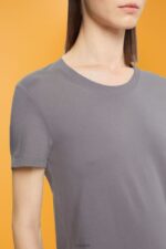Esprit Cotton crewneck t-shirt Women Medium Grey T-Shirts P0D0X455 - Image 3
