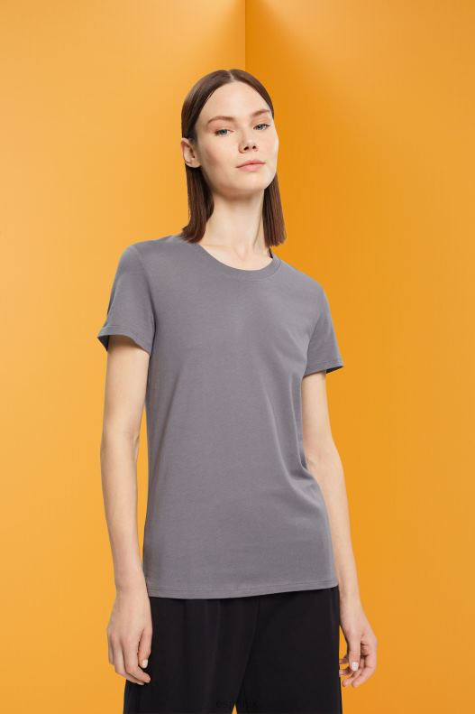 Esprit Cotton crewneck t-shirt Women Medium Grey T-Shirts P0D0X455 - Image 1