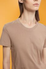 Esprit Cotton crewneck t-shirt Women Taupe T-Shirts P0D0X457 - Image 3