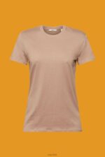Esprit Cotton crewneck t-shirt Women Taupe T-Shirts P0D0X457 - Image 5
