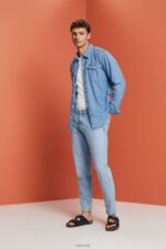 Esprit Cotton denim shirt Men Blue Light Wash Shirts P0D0X732 - Image 2