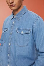 Esprit Cotton denim shirt Men Blue Light Wash Shirts P0D0X732 - Image 3