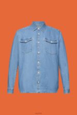 Esprit Cotton denim shirt Men Blue Light Wash Shirts P0D0X732 - Image 5