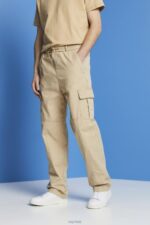 Esprit Cotton jogger-style tapered cargo trousers Men Sand Trousers & Pants P0D0X674