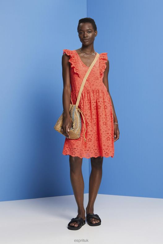 Esprit Cotton lace dress Women Coral Orange Dresses P0D0X192 - Image 2