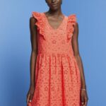 Esprit Cotton lace dress Women Coral Orange Dresses P0D0X192