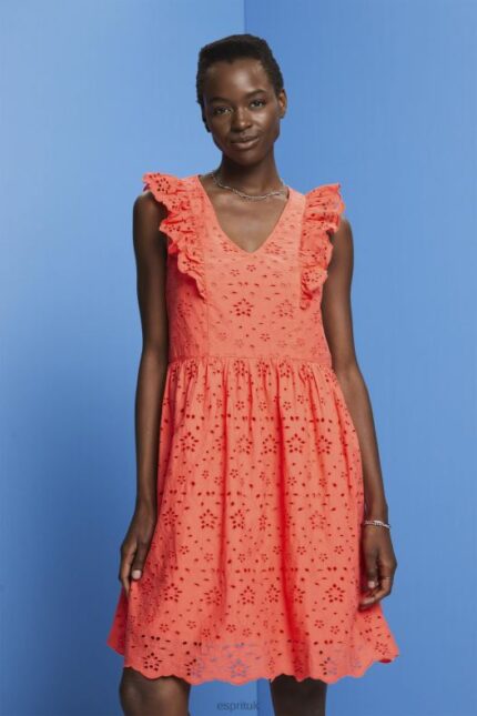 Esprit Cotton lace dress Women Coral Orange Dresses P0D0X192