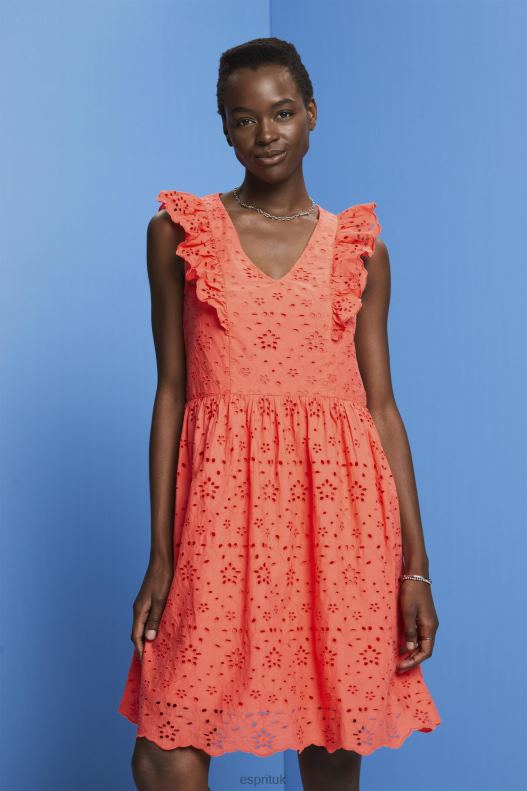 Esprit Cotton lace dress Women Coral Orange Dresses P0D0X192 - Image 1