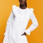 Esprit Cotton Lace Knee-Length Dress Women White Dresses P0D0X111
