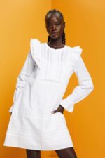 Esprit Cotton Lace Knee-Length Dress Women White Dresses P0D0X111