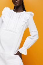 Esprit Cotton Lace Knee-Length Dress Women White Dresses P0D0X111 - Image 3