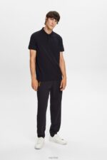 Esprit Cotton Mesh Polo Shirt Men Black Polos P0D0X566 - Image 2