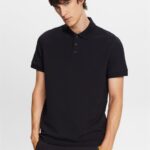 Esprit Cotton Mesh Polo Shirt Men Black Polos P0D0X566