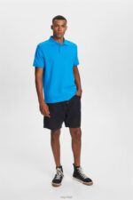 Esprit Cotton Mesh Polo Shirt Men Bright Blue Polos P0D0X570 - Image 2