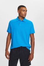 Esprit Cotton Mesh Polo Shirt Men Bright Blue Polos P0D0X570