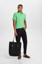 Esprit Cotton Mesh Polo Shirt Men Green Polos P0D0X569 - Image 2