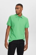 Esprit Cotton Mesh Polo Shirt Men Green Polos P0D0X569