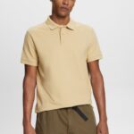 Esprit Cotton Mesh Polo Shirt Men Pale Khaki Polos P0D0X568