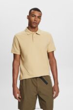Esprit Cotton Mesh Polo Shirt Men Pale Khaki Polos P0D0X568