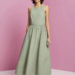 Esprit Cotton Midi Dress Women Pale Khaki Dresses P0D0X184