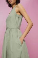 Esprit Cotton Midi Dress Women Pale Khaki Dresses P0D0X184 - Image 3