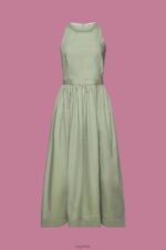 Esprit Cotton Midi Dress Women Pale Khaki Dresses P0D0X184 - Image 5