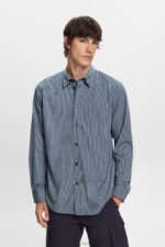 Esprit Cotton Poplin Shirt Men Grey Blue Shirts P0D0X576