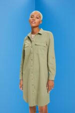 Esprit Cotton shirt dress Women Light Khaki Dresses P0D0X45