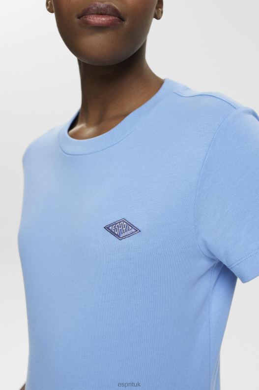 Esprit Cotton T-shirt with embroidered logo Women Light Blue Lavender T-Shirts P0D0X151 - Image 3