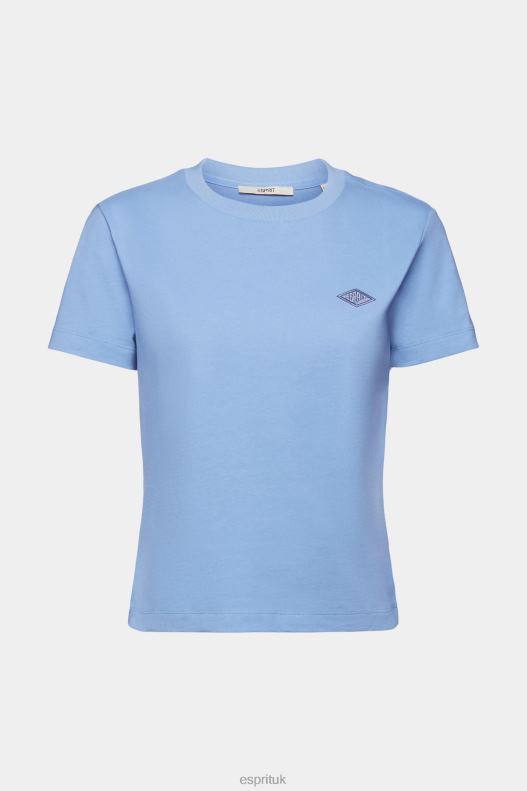 Esprit Cotton T-shirt with embroidered logo Women Light Blue Lavender T-Shirts P0D0X151 - Image 5
