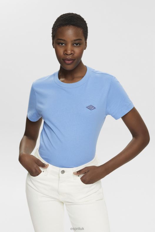 Esprit Cotton T-shirt with embroidered logo Women Light Blue Lavender T-Shirts P0D0X151 - Image 1